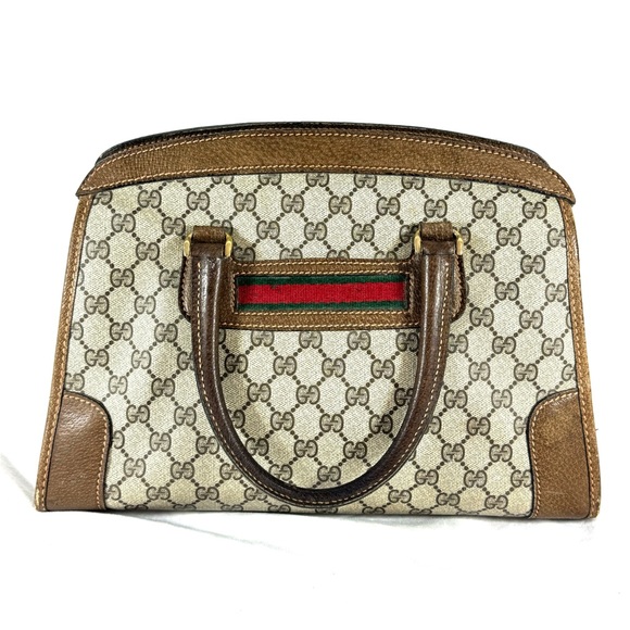 80's GUCCI Canvas Brown Leather GG Web Ophidia Boston Doctor Bag Made in Italy - Picture 1 of 17
